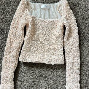 Astr Women's Cream Textured Scoop Neck Sweater